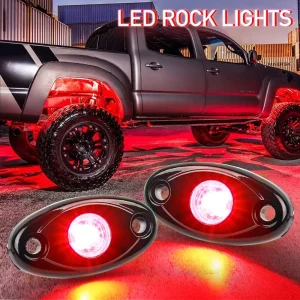 2 Pods LED Rock Lights Red Underglow Lights for Off Road Truck Pickups Cars ATV UTV SUV