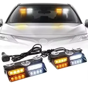 2-in-1 LED Car Strobe Lights for Emergency Flash Warning Lamp Windshield Bar 16 Beads Red Blue Amber White Auto Light