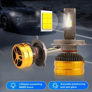 200W 6500K 3570 CSP Perfect Beam IP68 Waterproof Zero Light Decay LED Headlight Bulb for Car Truck SUV H1 H4 H7 H13