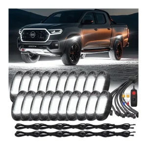 20Pods Pure White LED Rock Lights with Wiring Harness Power Kill Switch 6500K Underglow Lights 12V 60W Waterproof for Trucks UTV