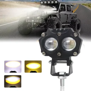 20W Dual Color LED Display Screen Fog Light Owl Design White Yellow Spot Lights for Car Motorcycle E-bike