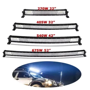 22 32 42 52 Inch 2 3 Row 675W 540000LM High Power Curved LED Light Bar Work Light for 4×4 Truck ATV Car Roof Offroad Work Light