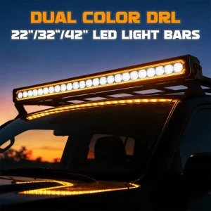 22/32/42 Inch 140W LED Light Bar Dual Color Amber DRL Auxiliary Beam 24V for Truck 4×4 Offroad Car