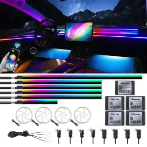 22 in 1 Car Ambient Lights RGB 64 Color Universal LED Interior Hidden Acrylic Strip Symphony Atmosphere Lamp APP Full Colors