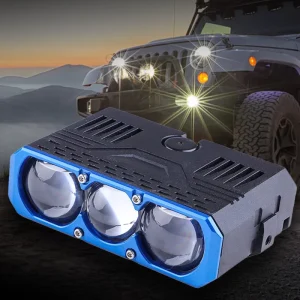 220W Three Lens Grille Spotlights Headlights Car Front Bi Led Projector Lens Auxiliary Light Fog Lights