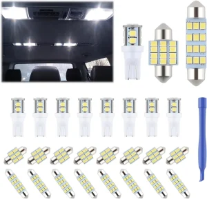 24PCS LED Interior Car Light Bulb Kit T10 DE3175 578 31mm 42mm 6500K 3W 12V for Dome Map License Plate Door Trunk White