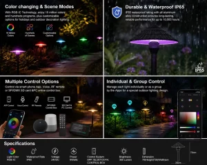 24V 6W IP65 Smart RGB IC Pathway Lights Aluminum Garden Lawn Lamp APP DMX Control Rechargeable Dimmable 300Lumen Decoration