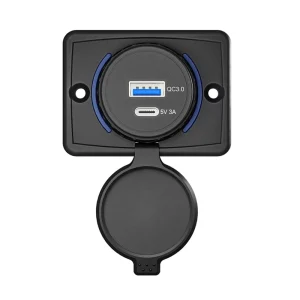 24V Carregador Flat Mount IP65 Waterproof Dual USB USB-C 5V 3.1A USB A QC3.0 Socket for Truck Marine