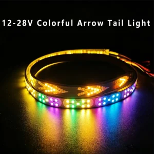 24V Pickup Truck LED Tail Light Strip Colorful Fishbone Arrow Tailgate Light Waterproof RGB Brake Reverse Turn Signal Lamp SUV