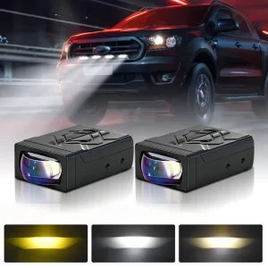 25W 2 Colors 3 Modes LED Custom Lights Grille Light Laser Lens Car Headlight Auxiliary Spot Lamp Waterproof IP67 6000K (2 Pack)