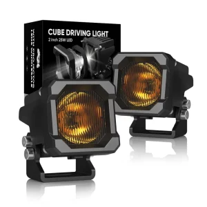 25W 2 Inch LED Pod Light Yellow Driving Light with Projector Lens for Off Road Trucks SUV ATV Tractor Reverse Light