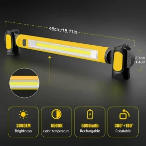 270° Rotated Lamp Body 4400mAh USB C Rechargeable COB Work Lights for Car Inspection Waterproof IP44 Emergency Garage Work Light