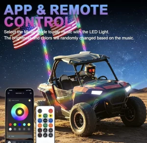 2FT to 6FT RGB Spiral LED Whip Antenna Light IP67 Waterproof 360° Flexible Flag Whip for UTV ATV RZR Can Am Off-Road Truck