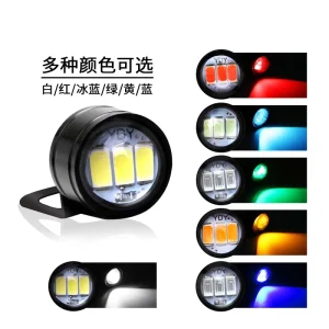 2PCS LED Car Eagle Eye Lights Lamp DC 12V 5W 20mm Motorcycle Hawk Eye Light Strobe Flash Mode Mirror Mount DRL Tail Lamp