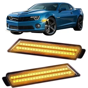 2PCS LED Side Marker Lights Front Bumper Lamps Compatible Chevy Camaro Clear Lens Amber