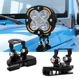 2PCS Universal Hood Light Clamp Brackets Adjustable 304 Stainless Steel Mount for Off-road LED Work Lights No-Drill Design