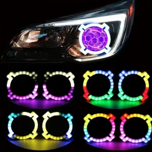 2PCS X Type RGB Colorful LED Angel Eyes Halo Rings APP DRL Tuning Light 70MM 80MM 90MM Car Light Upgrade