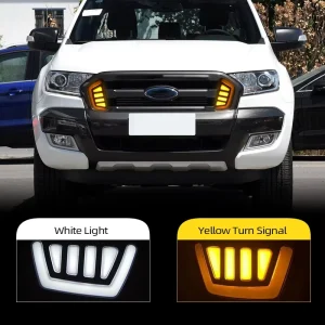 2PCS for Ford Ranger LED DRL Daytime Running Light Daylight Fog Lamp with Turn Signal GRILLS LAMP