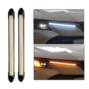 2Pcs Set 12V Flexible DRL LED Strip Turn Signal Lamp Yellow Auto Flowing Daytime Running Light for LADA Headlights Car Accessory