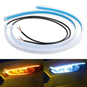 2Pcs Universal Flexible LED Strip Light White Daytime Running Light Amber Sequential Flowing Turn Signal Lamp for Car Headlight