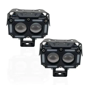 2Pcs With Fan 2 Lens Motorcycle Spotlights Auxiliary Light Led Headlight Mini Driving Lights Work Light Fog Lamp Bulb for Truck