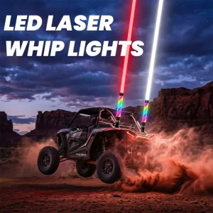 2in1 2FT 3FT RGB LED Whip Lights with Laser Beam for UTV ATV 360° Dream Color Chasing Bluetooth APP Control Turn Signal 12V