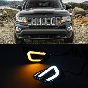 2pcs LED DRL Daytime Driving Running Lights Daylight Waterproof Lamp with Turn Signal for Jeep Compass