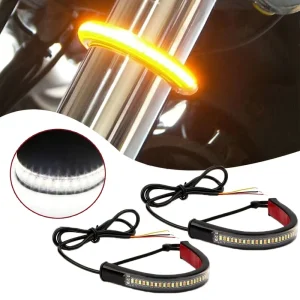 2pcs Waterproof Flexible Dual Color LED Turn Signal Light Strip for Motorcycles White Yellow Color Turn Signal Warning