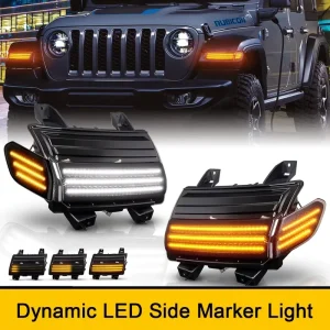 2x LED 顺序闪烁灯前保险杠侧标志灯 DRL 适用于牧马人 JL 转向灯停车灯 琥珀色 2400LM 12V