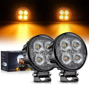 3″ 12W Amber Round LED Yellow Work Driving Light 90° Flood Beam Fog Lights For Truck Motorcycle Boat