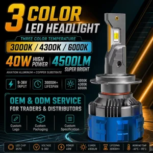 3 Color LED Headlight Bulb SFIDA V3 Triple Color Amber White H4 H7 H11 9005 9006 Car LED 3000K 4300K 6000K Fog Light Bulb