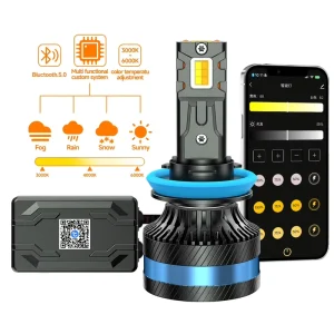 3 Colors Led Headlights for Cars H4 Led Bulb H11 APP Control 6000k 4500k Amarillo Luces Compatible with New 12V 24V