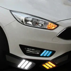 3 Function 3 Colors Fo Rd Fo Cus 4 LED DRL Daytime Running Light Bumper Front Fog Lamp Yellow Turn Signal