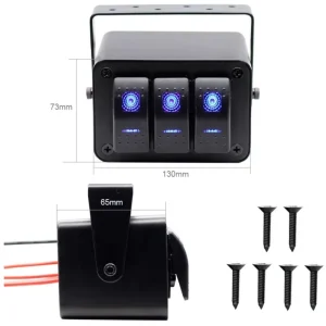 3 Gang Rocker Switch Box 12V SPST On Off Toggle Switches Blue LED Waterproof Aluminum Mount Bracket Panel for Boat Car RV Truck