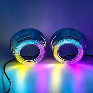 3 Inch 5D Circular LED Projector Headlight Integrated Cover Iridescent Angel Eye APP Controlled DRL Waterproof