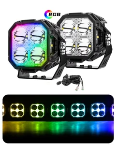 3 Inch LED Light Bar with Wiring Harness LED Cube Lights RGB DRL Offroad Driving Lights RGB Fog Lights for Car ATV UTV RZR Truck