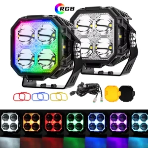 3 Inch Off Road Driving Cube Work Lamps Waterproof 30W RGB Color LED Work Light Fog Light for ATV UTV Truck Jeep Vehicles