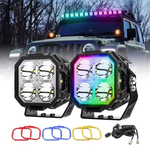 3 Inch RGB Color DRL Fog Lights LED Work Light Bars LED Cube Lights for Cars ATVs UTVs RZRs Trucks Off Road Driving
