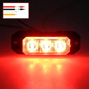 3 LED Flashing Strobe Lights for Truck Car Vehicle Mini Grille Light with Sync Feature (Red) DC 12V Aluminum & PC