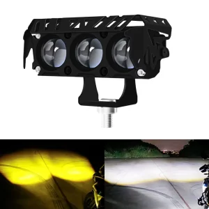 3 Lens Car LED Work Light Motorcycle Auxiliary Headlight Exploradoras Para Motor Mini Driving Lights Double Color White Yellow