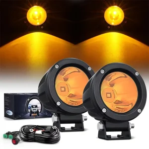 3″ Motorcycle Led Pods Amber Yellow Round LED Fog Driving Lights For Motorbike SUV ATV Truck Boat Tractor