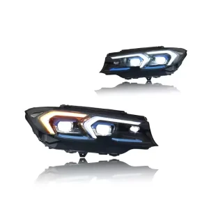3 Series G20 G28 Front Headlight Assembly Blue Frame 6000K LED Chip DRL Sequential Turn Signal 12V 25W