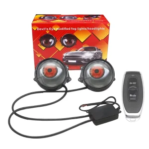3.0 Remote Control 2 in 1 Car Led Fog LED Devil Eyes Headlight Projector Lens for Car Motorcycle Dynamic Decorative Light 12V