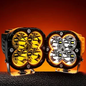3.5″ 40W LED Pods IP68 Waterproof Round Offroad Driving Lights w Amber Cover for Fog Bumper Truck SUV