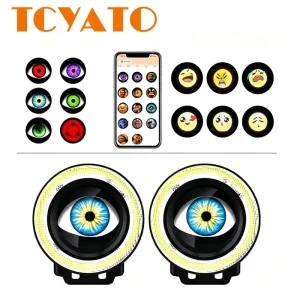 3.5-inch Car LED Modified Front Fog Lamp Dynamic Angel Eye Devil Eye 82 Mode App Control Led Headlights for Cars