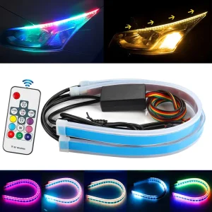 30CM 45CM 60CM Flexible LED RGB 12V DRL Strip Light with Remote Control Car Headlight Neon Turn Signal Lamp