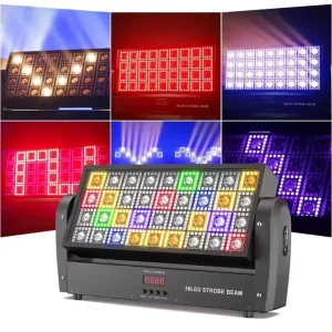 36PCS LED Matrix Beam Bar Light Moving Head Swinging Laser Curtain Effect Stage Strobe Light RGB Warm White 200W 6/16/146CH DMX