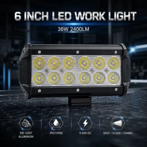 36W 6 Inch LED Work Light 9 60V Waterproof Offroad Driving Work Light for Truck SUV ATV UTV