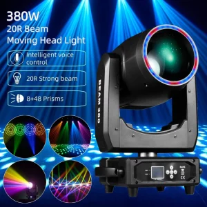 380W 20R Zoom Beam Moving Head Light 8&48 Prisms 14 Gobo Color Wheel Halo Effect DMX512 for DJ Bar Disco Stage Live Performance