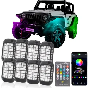 3D Lens 36 LED RGB Rock Lights App Control Underglow Light Chassis Wheel LED Rock Light Kit for Off Road Trucks Jeep SUV UTV
